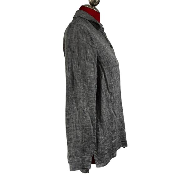 J Jill gray linen blouse button front marled long sleeves Size S career casual - Picture 5 of 7